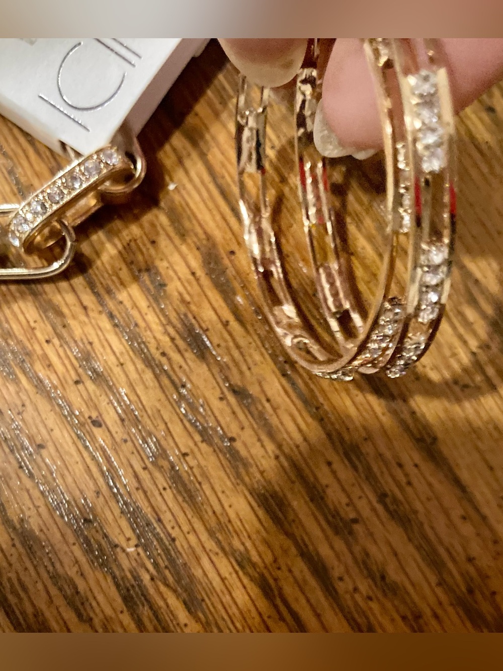 Icing Chain Link Bracelet & Hoop Earrings  with Rhinestone -Trim- Gold tone - Picture 5 of 9